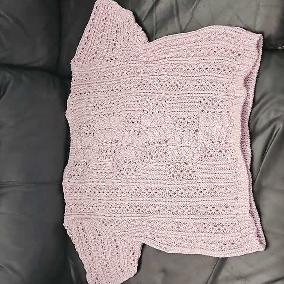 Vintage Sz Small Hand Woven Lavender  Short Sleeve Intricate Knit Top Crew Neck - Picture 8 of 8